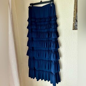 Women's Navy Ruffle Maxi Skirt
